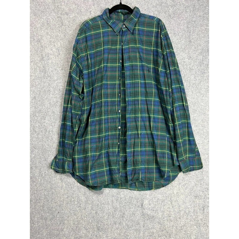 Ralph Lauren Shirt Mens 2XL Tal Green Plaid Button Up Long Sleeve Collar